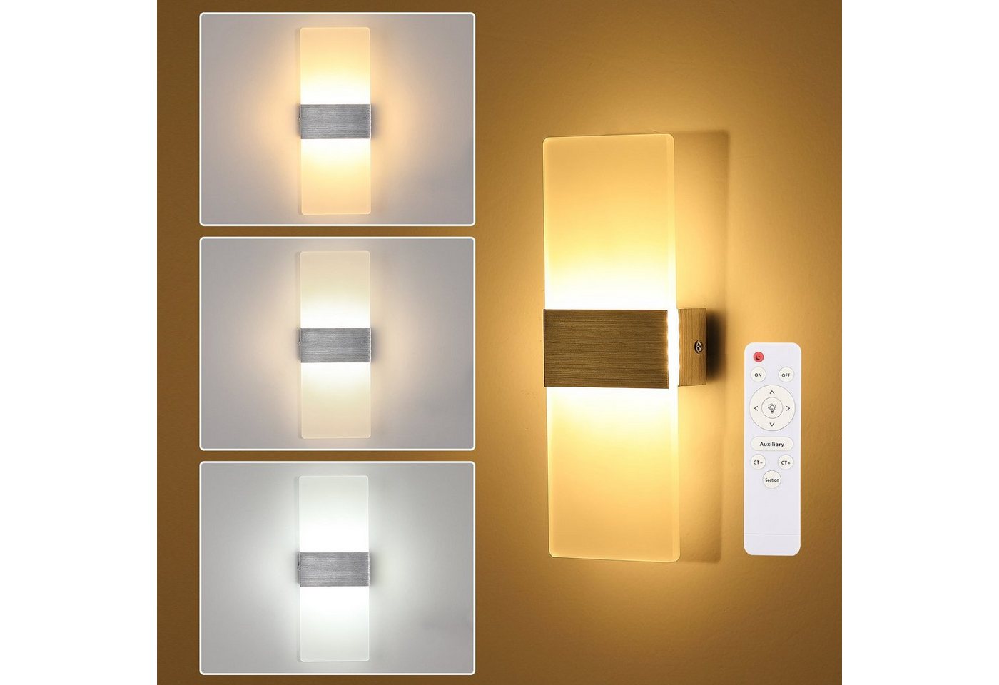 oyajia LED Wandleuchte 12W Wandlampe Acryl Wandbeleuchtung Modern, Dimmbar 3000-6000K, LED fest integriert, Kalt Weiß/Warm Weiß/Neutral Licht, Modern LED Wandlampe Acryl Wandbeleuchtung von oyajia