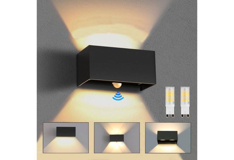oyajia LED Wandleuchte G9 Würfel Wandlampe, Auf & ab Beleuchtung, einstellbarer lichtstrahl, mit Bewegungsmelder, LED wechselbar, warmweiß, Schwarz Wandlampe IP65 wasserdicht für Wohnzimmer Garten von oyajia