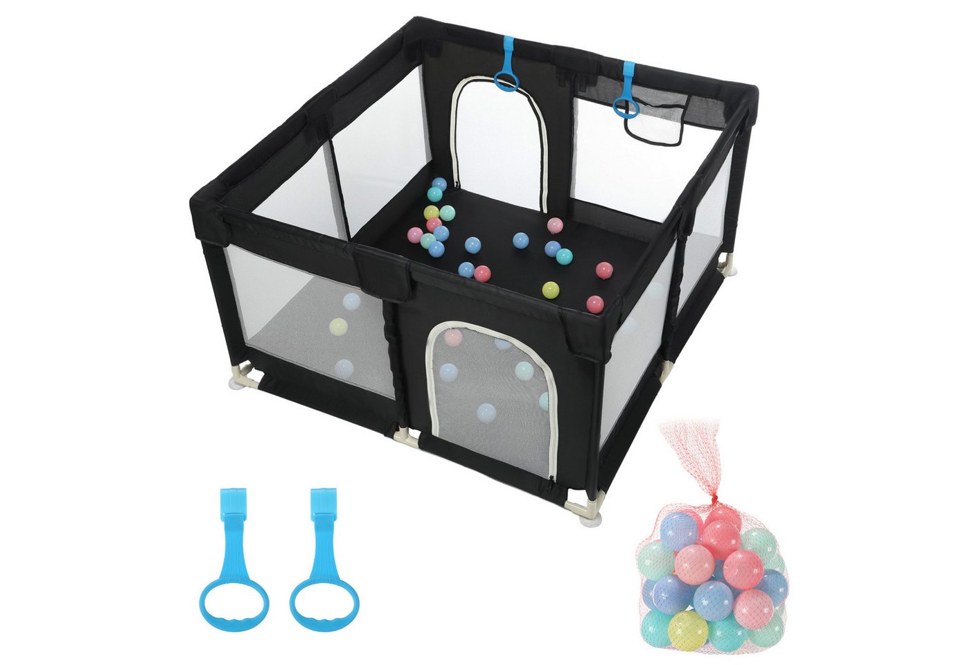 oyajia Laufgitter Laufstall für Babys, Schutzgitter für Kinder, Babyzaun, mit Ozeanbälle, Stehender Zugring von oyajia