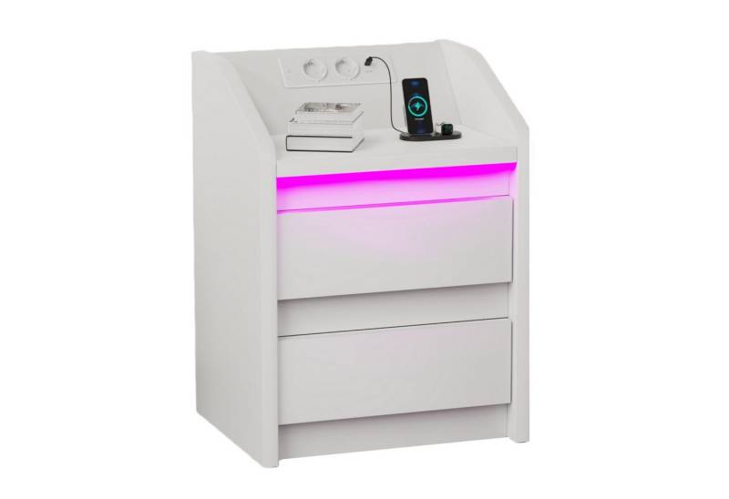 oyajia Nachttisch mit LED-Licht - Beistelltisch und Ladestation (LED-Beleuchtung-Steuerbar per Fernbedienung oder App), mit 2 AC, 1 USB & 1 Type-C Anschlüsse von oyajia