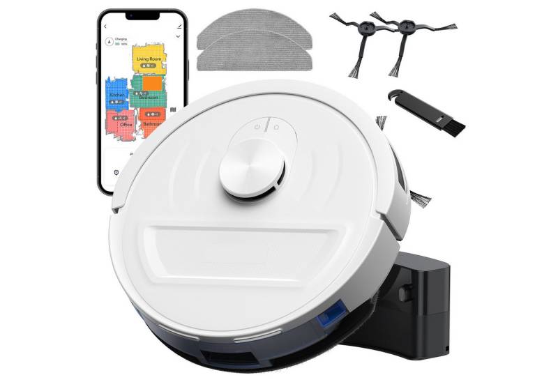 oyajia Nass-Trocken-Saugroboter LDS LiDAR Lasernavigation mit Wischfunktion 5500Pa, 40,00 W, 20 No-Go-Zonen +10 virtuelle Wände, mit 5 Karten,120Mins Max, TOF-Randreinigungssensor / Selbstaufladend / Hinderniserkennung von oyajia