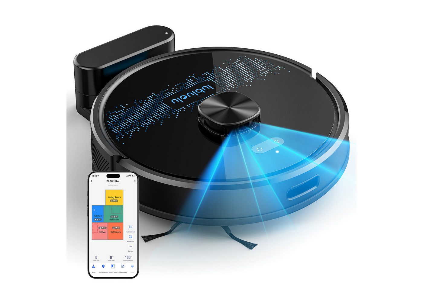 oyajia Nass-Trocken-Saugroboter mit Wischfunktion Staubsauger 4500Pa Lasernavigation APP Steuerung, 42 W, beutellos, Intelligente Teppichreinigung,5 Karten speicherbar/APP-Steuerung von oyajia