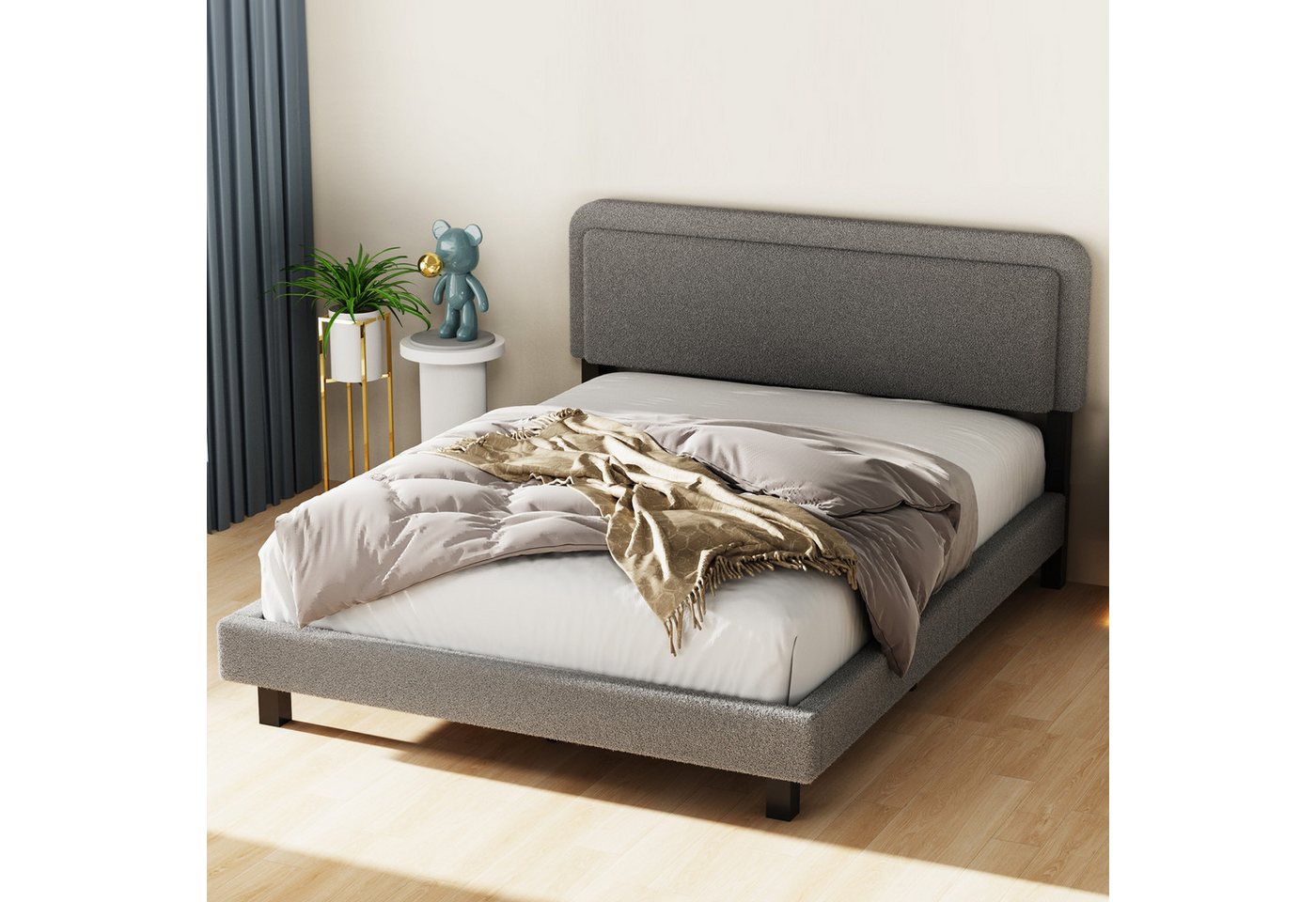 oyajia Polsterbett 90/140/160 x 200cm Polsterbett mit Kopfteil Lattenrost Bettrahmen (Bettrahmen mit Kopfteil und Lattenrost), Doppelbett, Bettrahmen Höhe 30 cm Bettgestell, Jugendbett von oyajia
