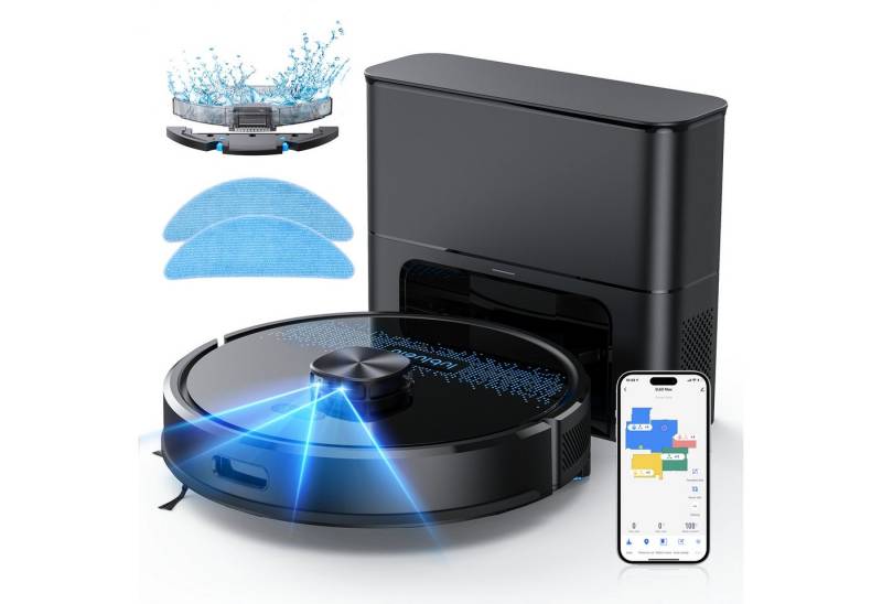 oyajia Saugroboter mit Wischfunktion Staubsauger Roboter mit 2.5L Absaugstation, 42 W, mit Beutel, 60 Tage freihändiges Reinigen,Automatische Staubauffang/Aufladen von oyajia