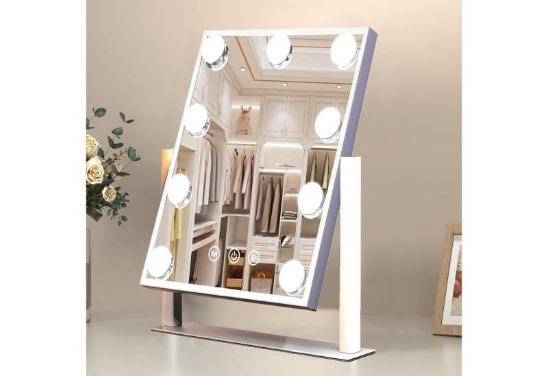 oyajia Schminkspiegel Drehbar Schminkspiegel mit LED Beleuchtung 3 Lichtfarbe Dimmbar Touch (360° Drehbar Kosmetikspiegel, Rechteckig Spiegel 30x41cm mit 12 LEDs), HD bleifreier Spiegel Stabile Standfuß,für Schlafzimmer Kosmetikstudio von oyajia