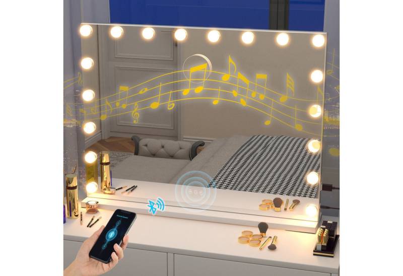 oyajia Schminkspiegel Hollywood Kosmetikspiegel mit 15/18 LEDs und Bluetooth-Lautsprecher (3 Lichtfarben stufenlos dimmbar mit LED touchscreen), Einstellbare Schminkspiegel für Wohnzimmer, Schlafzimme, Hotel von oyajia