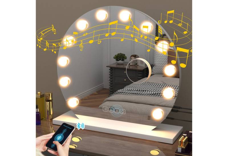 oyajia Schminkspiegel Hollywood Kosmetikspiegel mit 15/18 LEDs und Bluetooth-Lautsprecher (3 Lichtfarben stufenlos dimmbar mit LED touchscreen), Einstellbare Schminkspiegel für Wohnzimmer, Schlafzimme, Hotel von oyajia