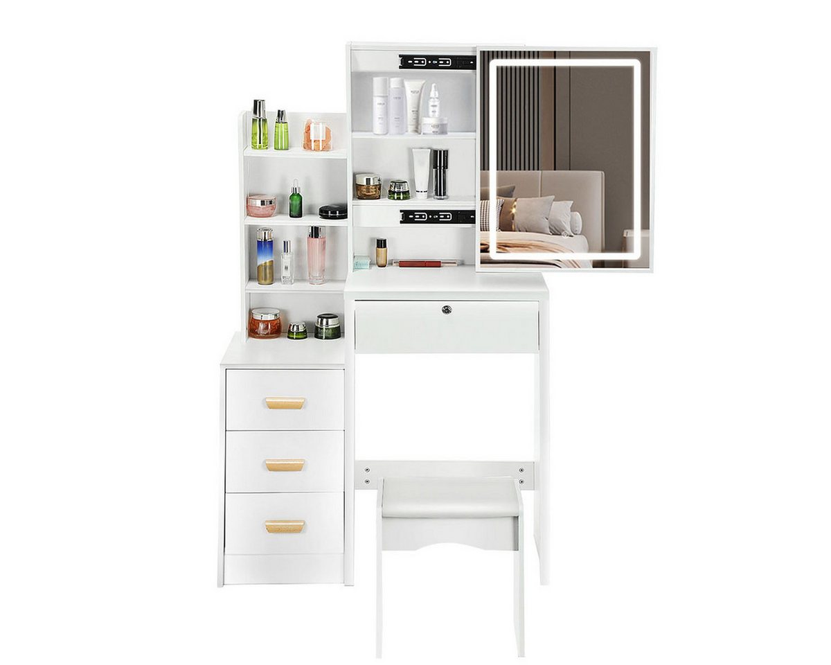 oyajia Schminktisch Frisierkommode mit Hocker, Frisiertisch mit Spiegel 135cm Schminktisch, Verstellbare LED Spiegelicht Schminktisch Frisiertisch mit 4 Schublade oyajia Schminktisch Frisierkommode mit Hocker, Frisiertisch mit Spiegel 135cm Schminktisch, Verstellbare LED Spiegelicht Schminktisch Frisiertisch mit 4 Schublade von oyajia