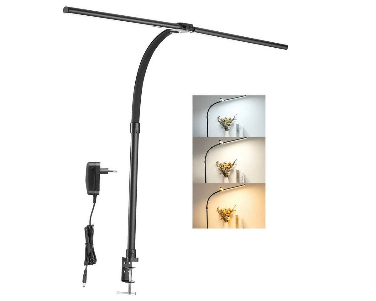 oyajia Schreibtischlampe 24W 80cm Schreibtischlampe, 5 Modi Dimmbar LED Doppelkopf-Tischleuchte, LED fest integriert, Kaltweiß/Naturweiß/Warmweiß, Klemmbares Tischleuchte, Schwarz Schwanenhals-Büro Schreibtischlampe von oyajia