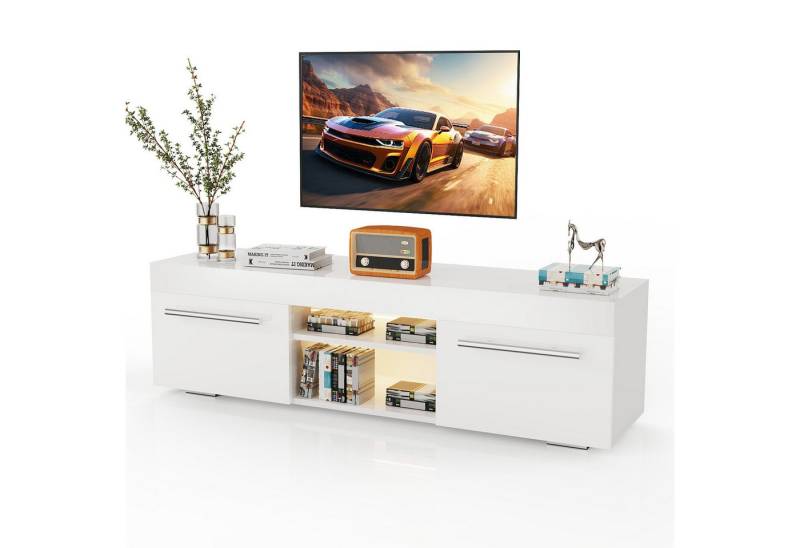 oyajia TV-Schrank Hochglanz TV-Schrank, 130cm Lowboard RGB-Beleuchtung mit 2 Schubladen (Moderne Unterhaltung TV-Board mit 2 offenes Regalfach, Viel Stauraum) TV-Schrank, Solide Schrank mit Griff, Fernsehschrank in wohnzimmer von oyajia