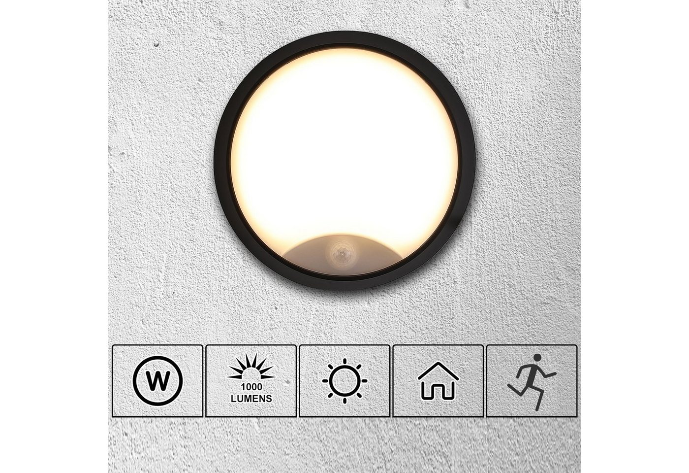 oyajia Wandleuchte 10W LED Wandleuchte mit Radarsensor, Schwarz Runde Außenleuchte 230V, LED fest integriert, Warmweiß, für Innen- und Außenbereich, Treppen Eingangsflur oyajia Wandleuchte 10W LED Wandleuchte mit Radarsensor, Schwarz Runde Außenleuchte 230V, LED fest integriert, Warmweiß, für Innen- und Außenbereich, Treppen Eingangsflur von oyajia