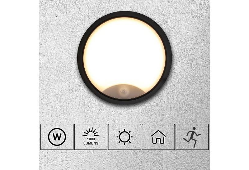 oyajia Wandleuchte 10W LED Wandleuchte mit Radarsensor, Schwarz Runde Außenleuchte 230V, LED fest integriert, Warmweiß, für Innen- und Außenbereich, Treppen Eingangsflur von oyajia
