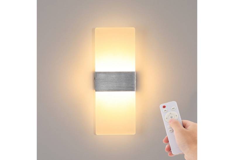 oyajia Wandleuchte 12W Dimmbar LED Wandleuchte Innen, 3000-6000K Up Down Wandlampe 1000LM, LED fest integriert, Kaltweiß/Naturweiß/Warmweiß, Acryl Wandbeleuchtung, Wandlampe Mit Fernbedienung, Silber gebürstet von oyajia