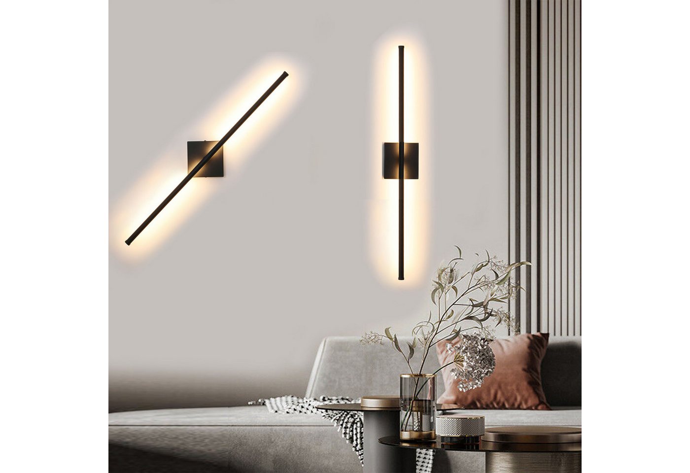 oyajia Wandleuchte 2 Stück Modern LED Wandleuchte Innen, 360° Schwenkbar Wandlampe 70cm, Warmweiß, Lange Streifen Wandleuchte Schlafzimmer Wohnzimmer Flur Dekorative von oyajia