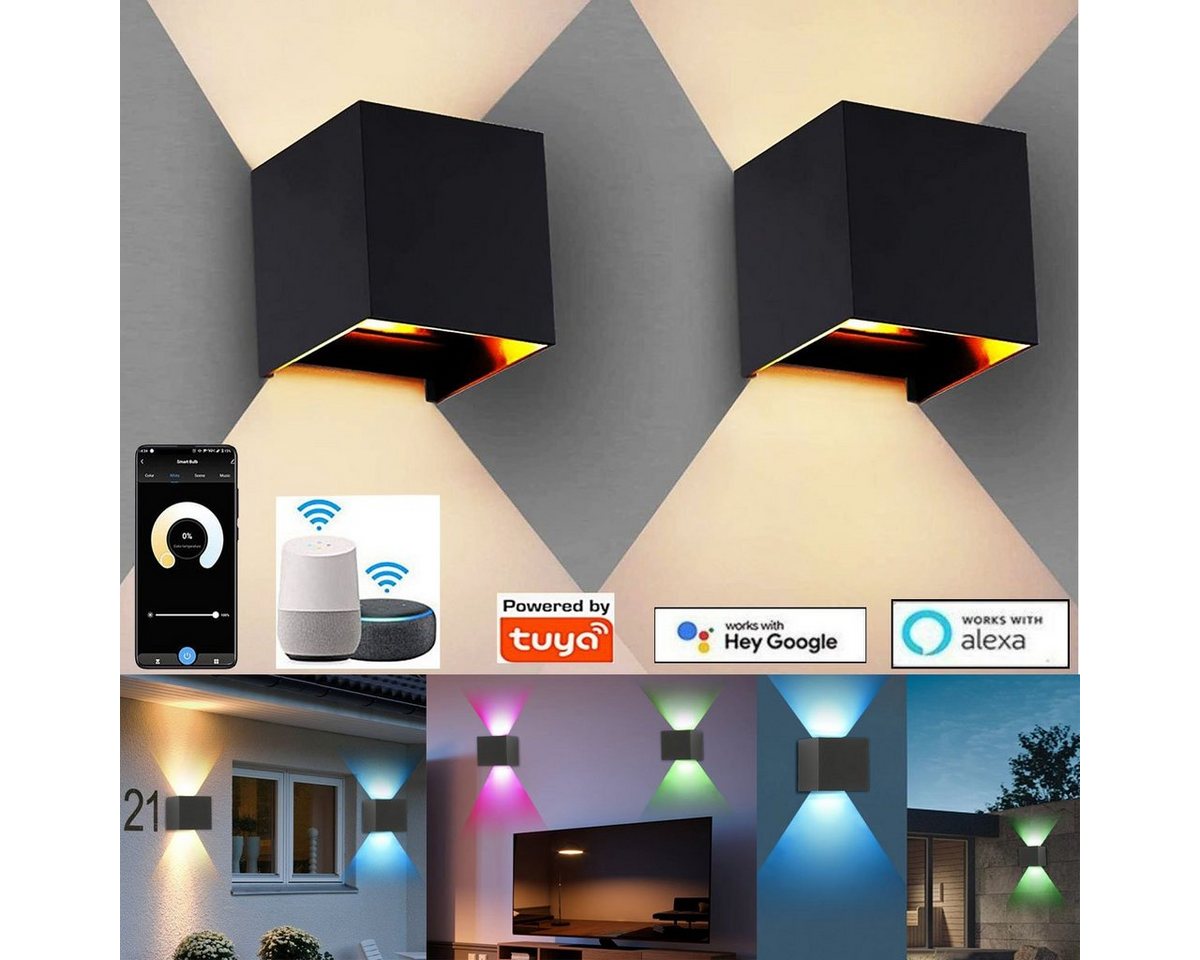 oyajia Wandleuchte 7W RGBW LED Wandlampen mit WIFI-Controller, Auf und ab Einstellbarer, LED fest integriert, Warmweiß+RGB, Dimmbar mit APP und WIFI-steuerung, für Wohnzimmer, Hallen, Hotel von oyajia