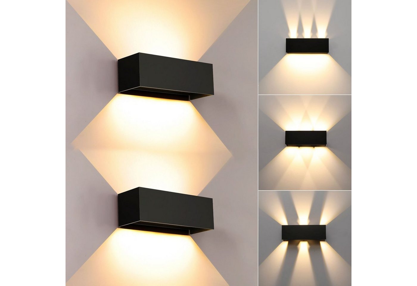 oyajia Wandleuchte Modern Quader LED Wandlampe 12W,Außen/Innen Aluminium-Wandleuchte 20cm, LED fest integriert, Warmweiß, Verstellbarer Strahl, IP65 Wasserdicht für Wohnzimmer, Hallen, Hotel von oyajia