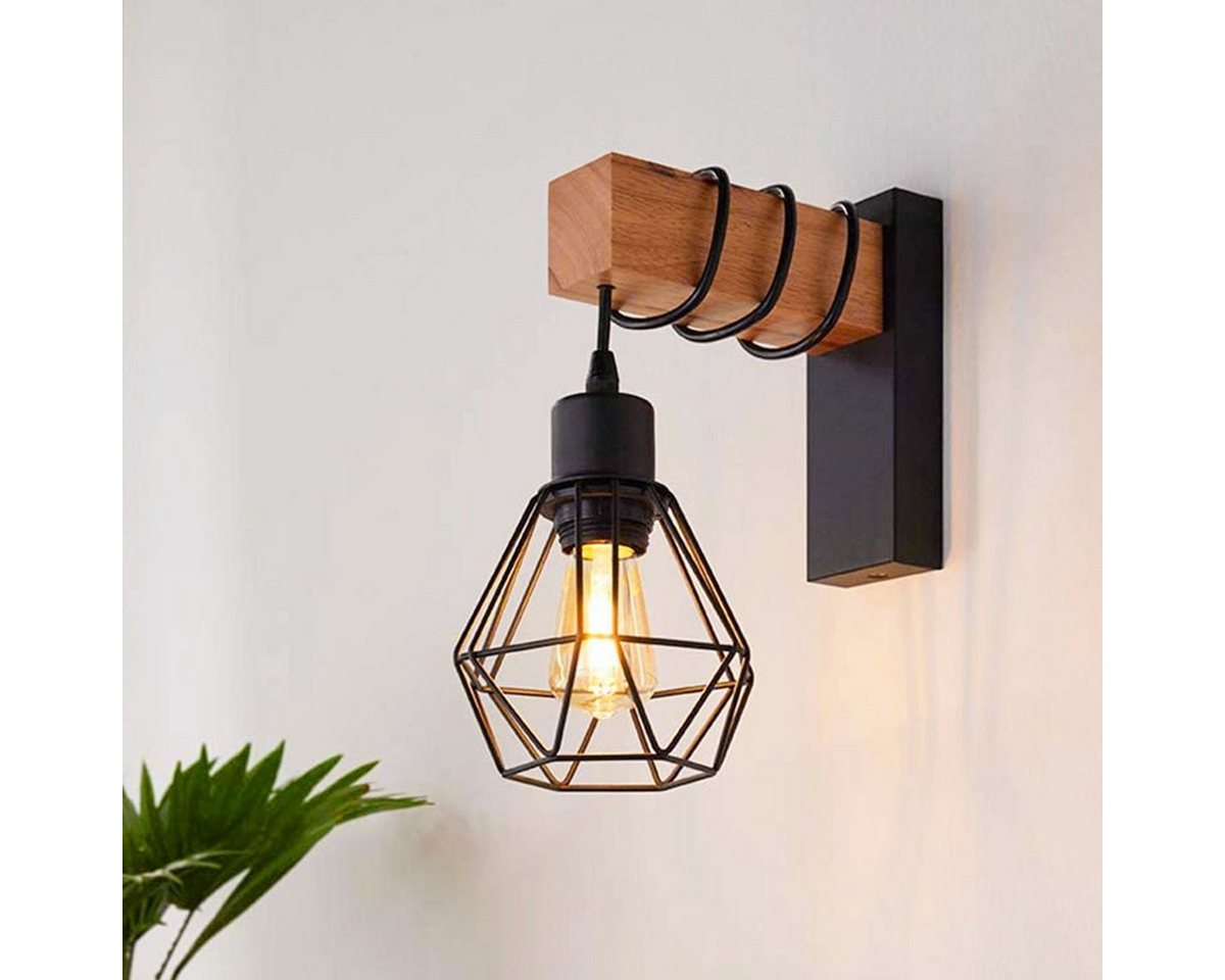 oyajia Wandleuchte Wandlampe im Industrial Design, Retro Wandleuchte aus Stahl und Holz, LED wechselbar, E27 Fassung Höhenverstellbar Pendellampe, für Esszimmer Küche Flur von oyajia