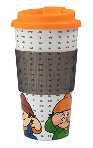 P:os 31731 - Coffee To Go Becher im Mainzelmännchen Design, ca. 17,5 cm hoch, Füllmenge ca. 500 ml, mit TPR Banderole von p:os