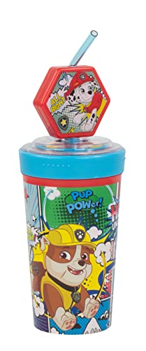 P:os 31956049 PAW Patrol - Trink-Becher für Kinder mit Strohhalm und Deckel, inkl. 3D-Figur, ca. 475 ml, Plastik-Becher to-go, bpa- und phthalatfrei, Modell 2 von p:os