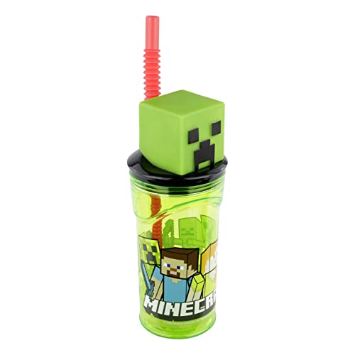 P:os 33198 - Trink-Becher für Kinder mit Strohhalm und Deckel, durchsichtig, inkl. 3D-Figur im Minecraft Design, ca. 360 ml, Plastik-Becher to-go, bpa- und phthalatfrei P:os 33198 - Trink-Becher für Kinder mit Strohhalm und Deckel, durchsichtig, inkl. 3D-Figur im Minecraft Design, ca. 360 ml, Plastik-Becher to-go, bpa- und phthalatfrei von p:os