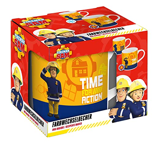 P:os 33732 - Feuerwehrmann Sam Zauberbecher mit coolem Farbwechsel-Effekt, Kinder-Tasse aus Porzellan, ca. 230 ml, im Geschenkkarton von Feuerwehrmann Sam