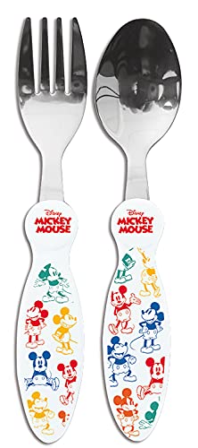 p:os 33807 Disney Mickey Mouse - Kinderbesteck, 2-teiliges Besteckset mit Gabel und Löffel, Essbesteck aus rostfreiem Edelstahl mit Kunststoffgriffen von p:os