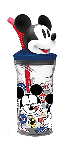 p:os 33816 Disney Mickey Mouse - Trinkbecher für Kinder mit integriertem Strohhalm, Deckel und 3D Figur von Mickey, Trinkgefäß mit ca. 360 ml Fassungsvermögen, ideal für kalte Getränke von p:os