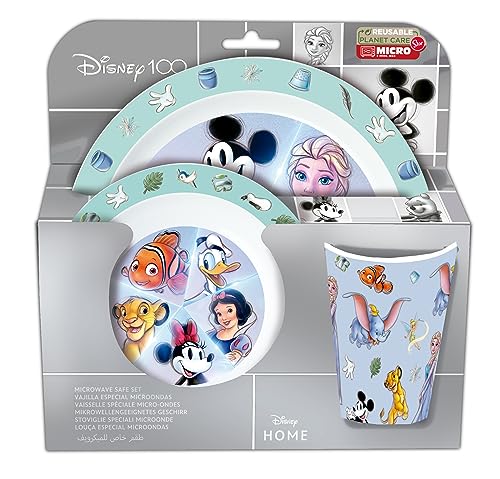 P:os 35313 Disney Frühstücksset 3-teilig mit Teller, Müslischale und Tasse, Kindergeschirr aus Kunststoff, spülmaschinen- und mikrowellengeeignet von p:os