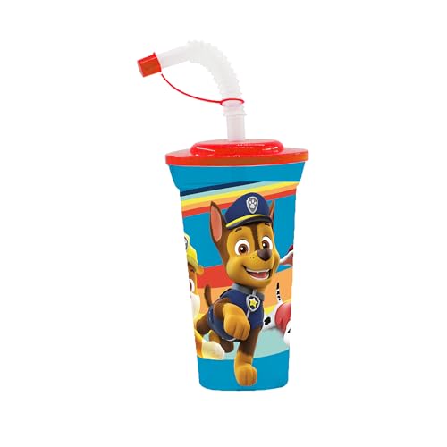 p:os 3342088 - Paw Patrol Trinkbecher für Kinder mit integriertem Strohhalm und Deckel, Trinkgefäß mit ca. 500 ml Fassungsvermögen, ideal für kalte Getränke von p:os