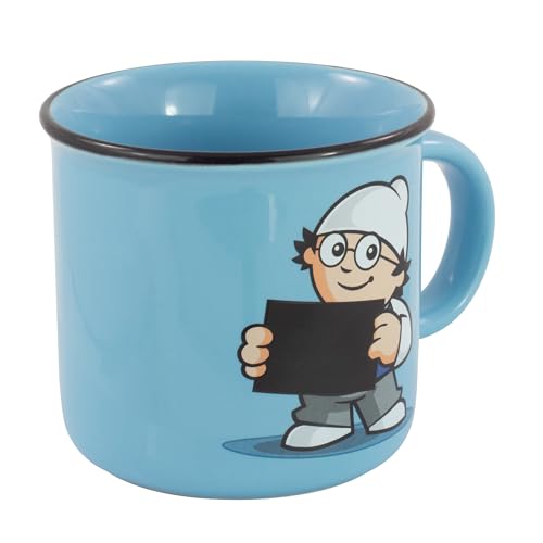 p:os 33825 - Mainzelmännchen Becher mit Farbwechsel-Effekt in Blau, Kinder-Tasse aus Porzellan, ca. 180 ml Fassungsvermögen, für heiße und kalte Getränke von p:os