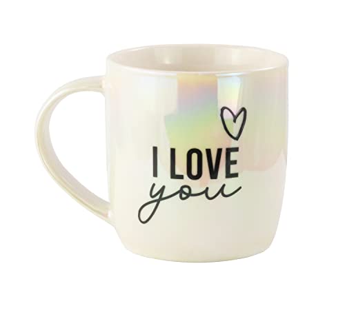 p:os 34479 - Tasse Rainbow Mug mit "I love you" Schriftzug, Trinkgefäß aus Keramik mit ca. 350 ml Fassungsvermögen, mikrowellen- und spülmaschinengeeignet, ideal für Heiß- und Kaltgetränke von p:os