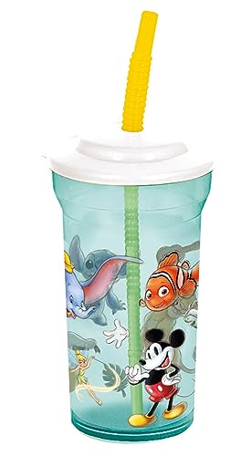 p:os 35322 - Disney Trinkbecher für Kinder mit integriertem Strohhalm und Deckel, Trinkgefäß mit ca. 460 ml Fassungsvermögen, für kalte Getränke von p:os