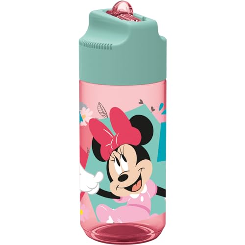 p:os 35607 - Disney Minnie Mouse Trinkflasche für Kinder, Wasserflasche mit integriertem Strohhalm, ca. 360 ml Fassungsvermögen, auslaufsicher, für Schule, Sport und Freizeit von p:os