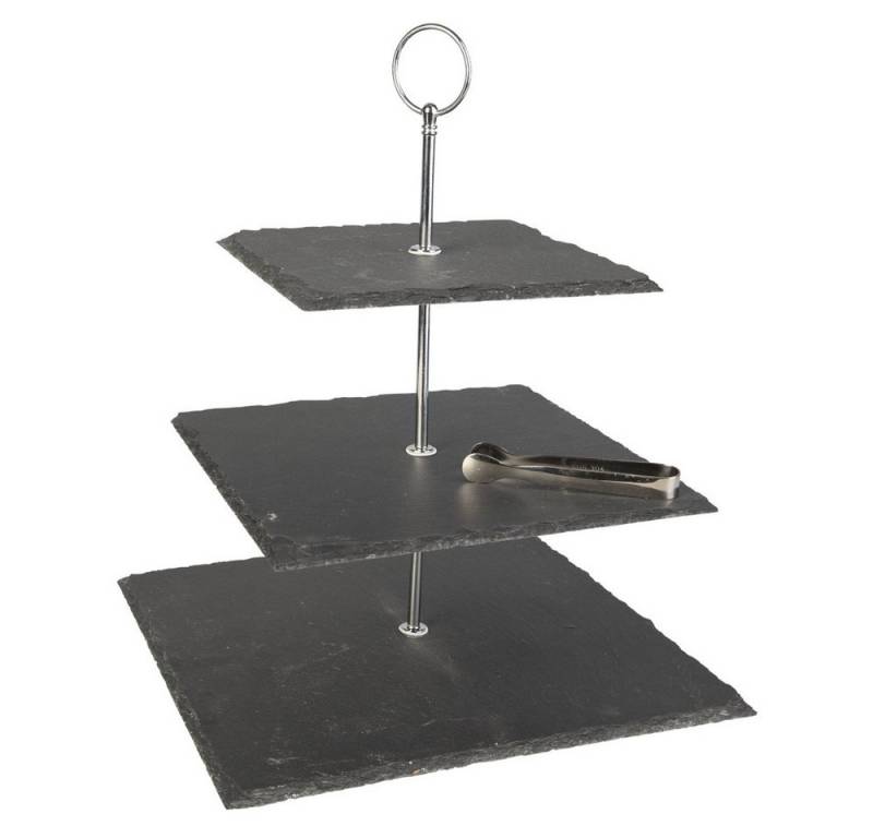 p:os Dekoteller Etagere - aus Schiefer - ca. 28 x 28 x 35 cm von p:os