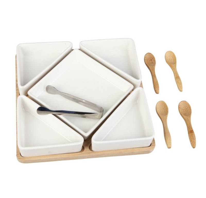 p:os Hängedekoration Bambusbrett - mit 5 weißen Keramikschalen p:os Hängedekoration Bambusbrett - mit 5 weißen Keramikschalen von p:os