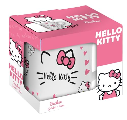p:os Kinder-Becher mit Hello Kitty Motiv Tasse im Geschenkkarton (200 ml, Keramik, Rund, Glänzend, Cartoon, Wiederverwendbar, Japanisch, Sammlerstück-Design, Zuhause, Alle Gelegenheiten) von p:os
