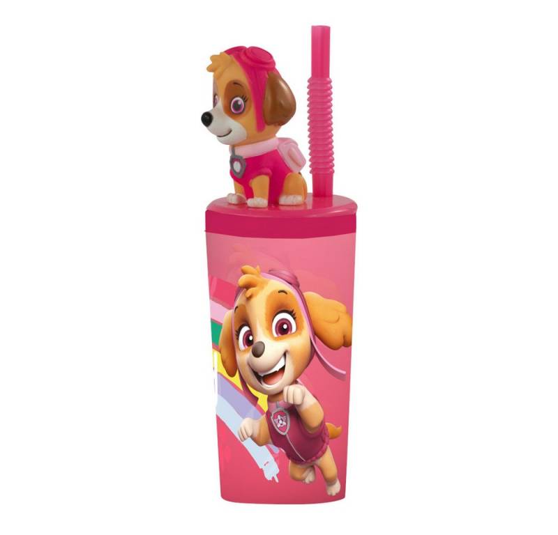 p:os Kinderbecher Paw Patrol - Trinkbecher Skye mit Trinkhalm - rosa, Kunststoff von p:os