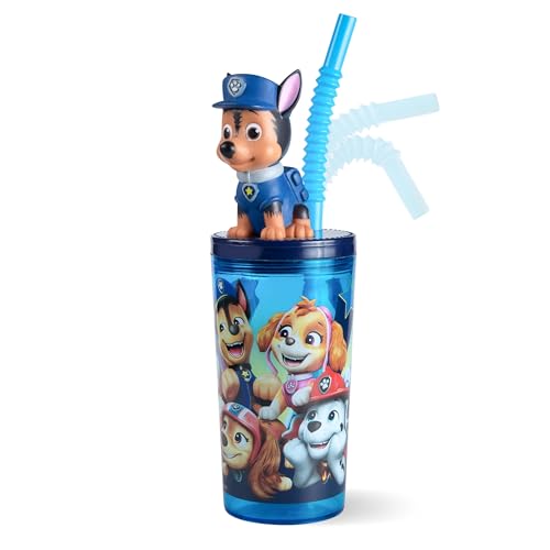 p:os PAW Patrol Trinkbecher mit Deckel und Strohhalm Kinder – 360ml mit Chase 3D-Figur – BPA-frei und Kohlensäuregeeignet – Geschenkidee Junge, Blau von p:os