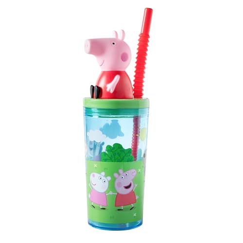 p:os Peppa Wutz Trinkbecher mit Deckel und Strohhalm Kinder 360ml - Kinder Trinkbecher mit 3D-Figur - BPA-frei und Kohlensäuregeeignet, Grün von p:os