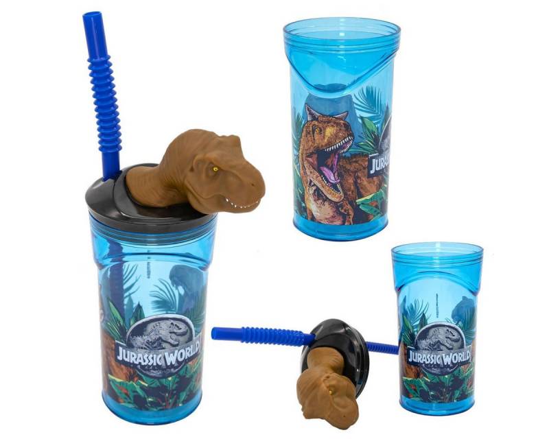 p:os Trinkflasche Trinkbecher Jurassic World mit 3D Figur und Trinkhalm 360ml von p:os