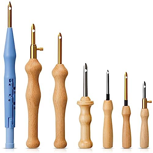 pQirnvIL 7 Stück Stickerei-Stanznadel, Garn, Nähen, Holzgriff, Stanznadel, Stickstift, Hakenwerkzeug von pQirnvIL