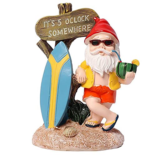 pQirnvIL Harz Lustige GNOME-Figuren mit Surfbrett-Willkommensschild Es Ist 5 Uhr Irgendwo Statue für Hausgarten-Yard-Dekoration pQirnvIL Harz Lustige GNOME-Figuren mit Surfbrett-Willkommensschild Es Ist 5 Uhr Irgendwo Statue für Hausgarten-Yard-Dekoration von pQirnvIL