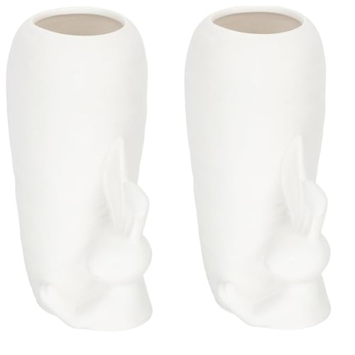 pQirnvIL Weiße Keramikvase, Hasendekor-Vase, Frühlings-Wohndekoration, Moderne Vase für, Minimalistisches Dekor für Tischregal von pQirnvIL