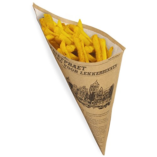 500 Papierspitztüten Snackspitztüte braun 2-lagig 23cm 250g Pommes - Zeitungsmotiv"Lekkerbekken" von pack2go