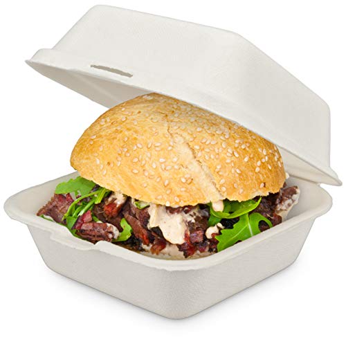 pack2go Burgerbox Eco-Friendly aus Bagasse, kompostierbar, Snack Container mit Klappdeckel, 15,4x14,7x8,2cm, 400 Stück von pack2go