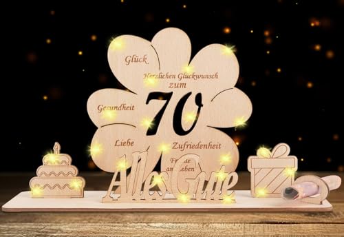 packra Geldgeschenk Geburtstag, 70 Geldgeschenke Geburtstag Glücksklee-Holzschild für Frauen Männer, 70 Geburtstag Geschenk Holz-Gästebuch Deko, Personalisierbares Geschenk von packra