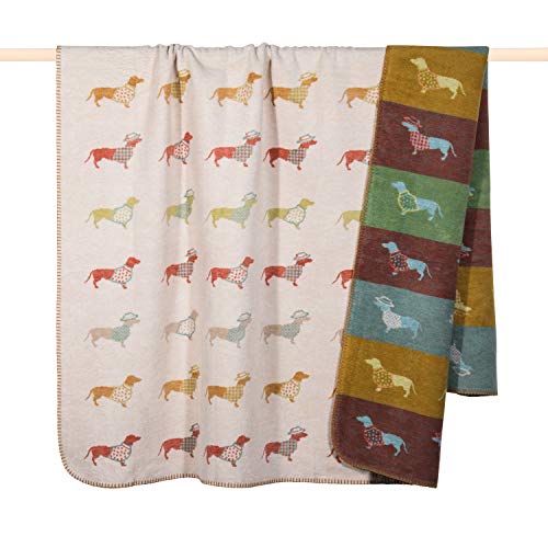 PAD - Dackel - Hund - Decke - Multicolor - Kuscheldecke - 150 x 200 cm - Wendedecke - Material: 60% Baumwolle, 40% Polyacryl von PAD