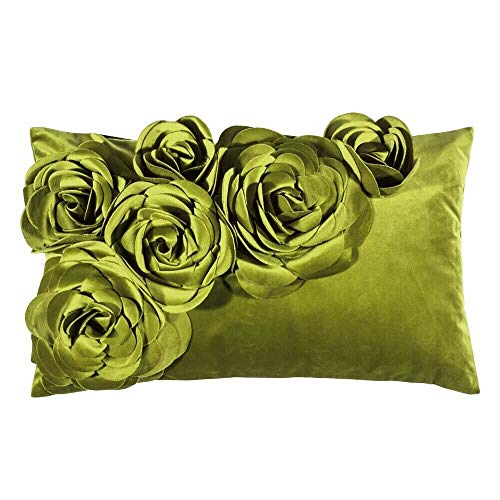 pad - Floral - Kissenhülle - Samt Kissen - Zierkissen - Kissenhülle - Blütenapplikationen - 30 x 50, Light Green von pad