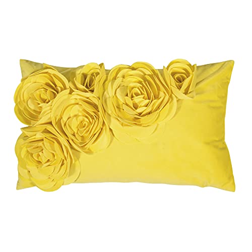 PAD - Floral - Kissenhülle - Samt Kissen - Zierkissen - Kissenhülle - Blütenapplikationen - 30 x 50 - Light Yellow - Gelb von PAD