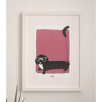 Hund Dr. Wuffinger Mit Luftballon - Poster Print A4 Coral von paefjes